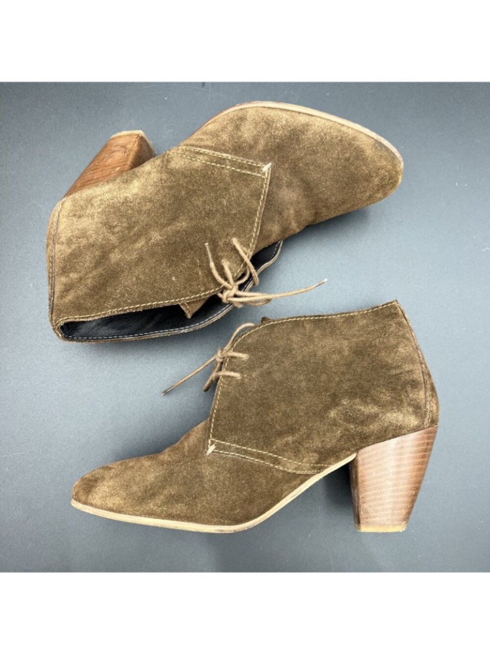 MADEWELL 1937 Lace Up Womens 7.5 Suede Heels Booties Shoes Brown Italy - Picture 3 of 16